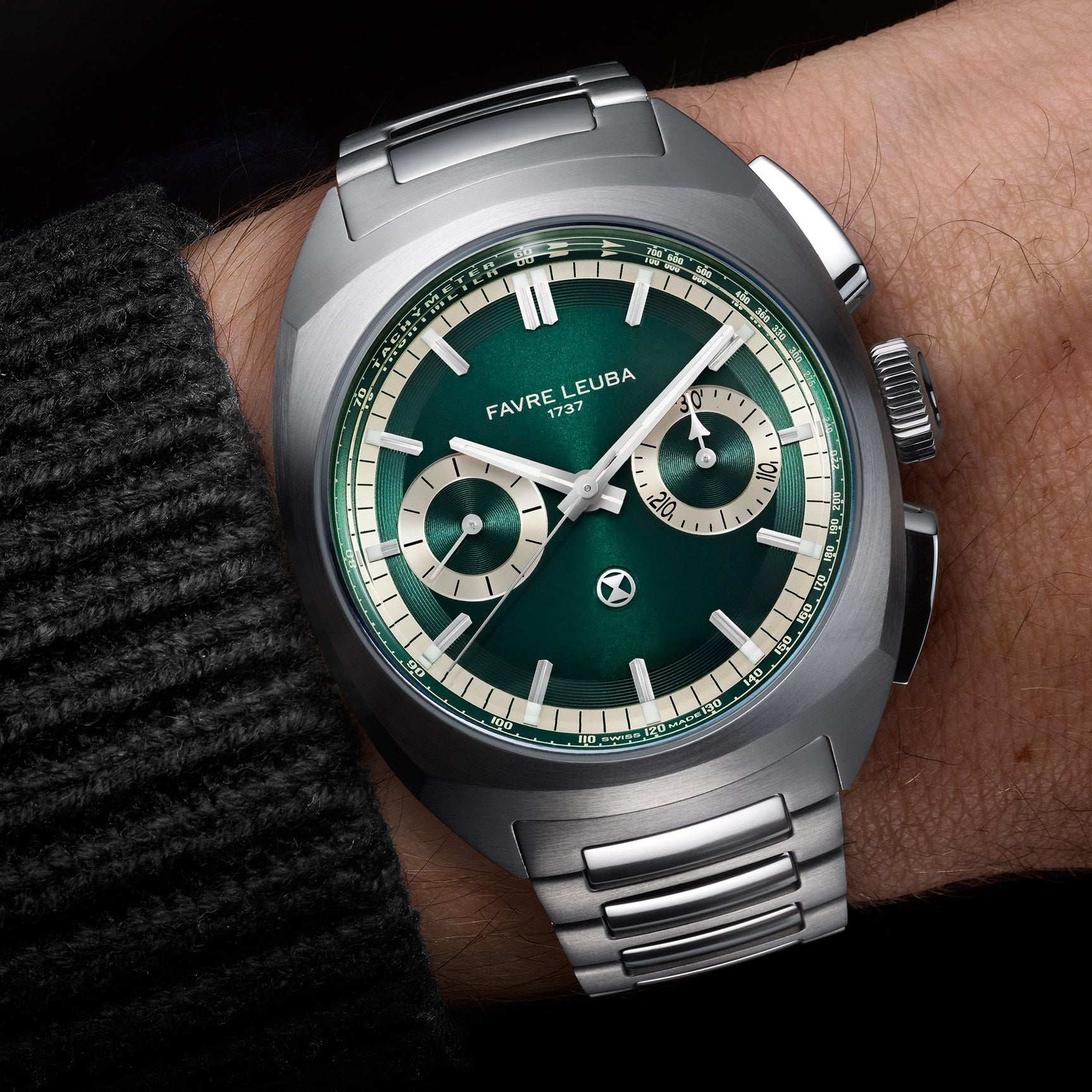 FAVRE LEUBA Chief Chronograph – British Racing Green Dial, Steel Bracelet — 2