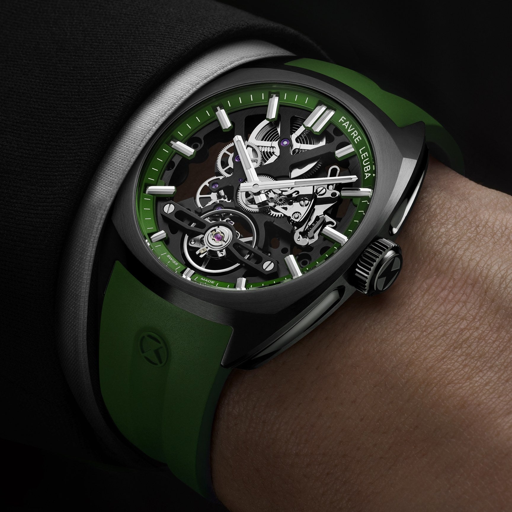 FAVRE LEUBA Chief Skeleton – Black Movement, Green Minute Ring — 2