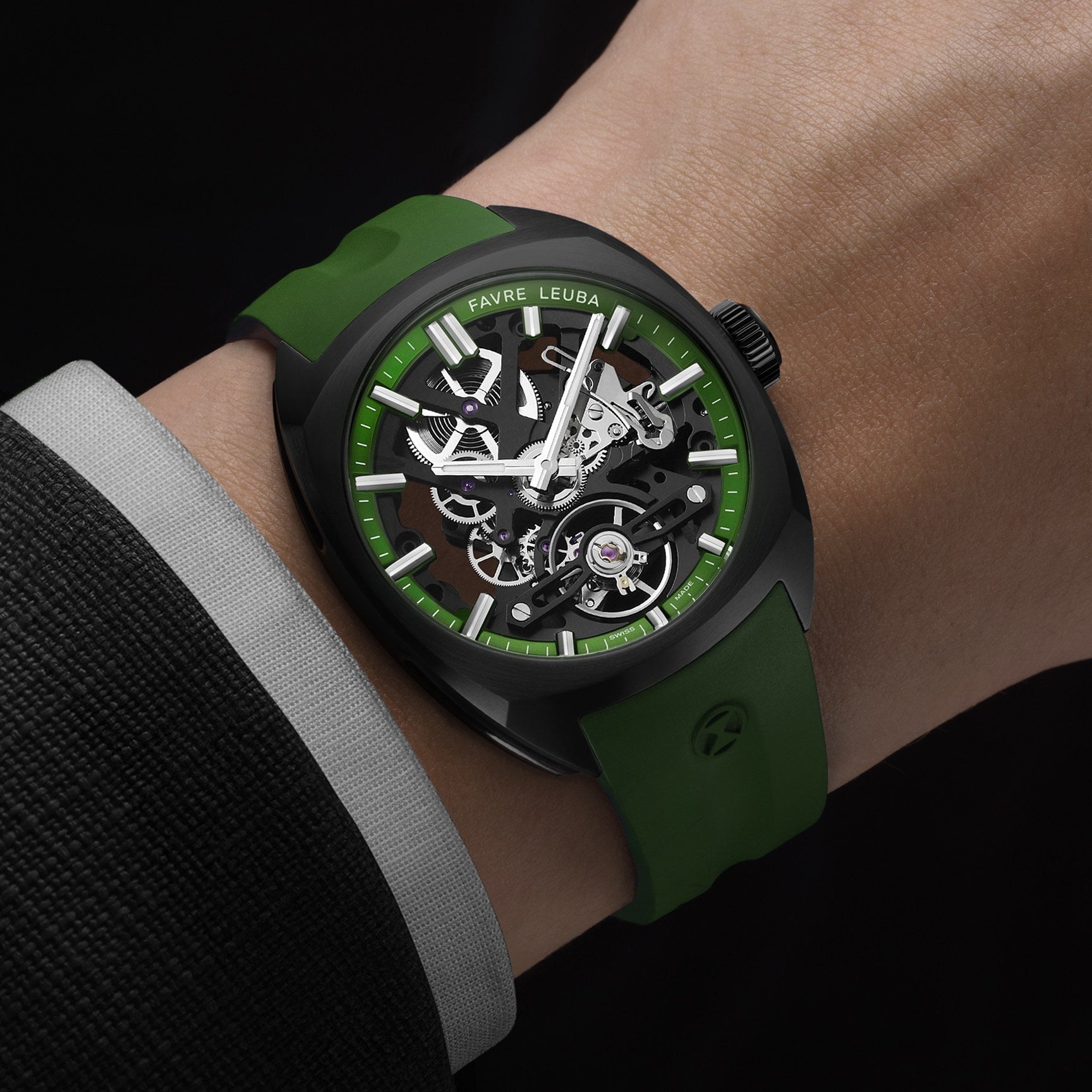FAVRE LEUBA Chief Skeleton – Black Movement, Green Minute Ring — 3
