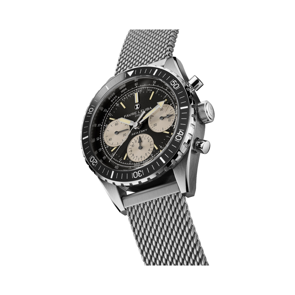 FAVRE LEUBA Sea Sky Revival – Black Dial, Mesh Bracelet