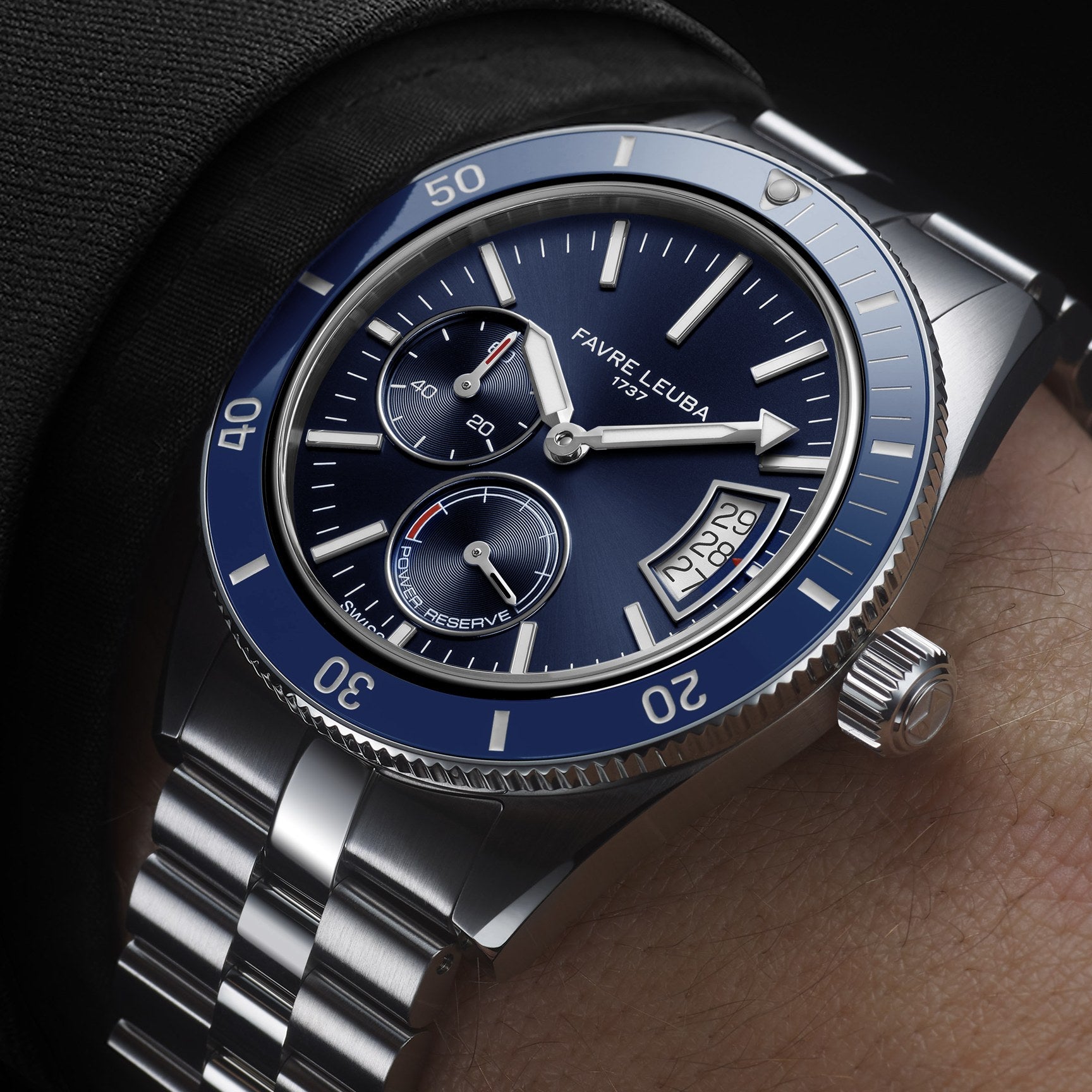 FAVRE LEUBA Deep Raider Power Reserve – Blue Dial, Steel Bracelet — 3