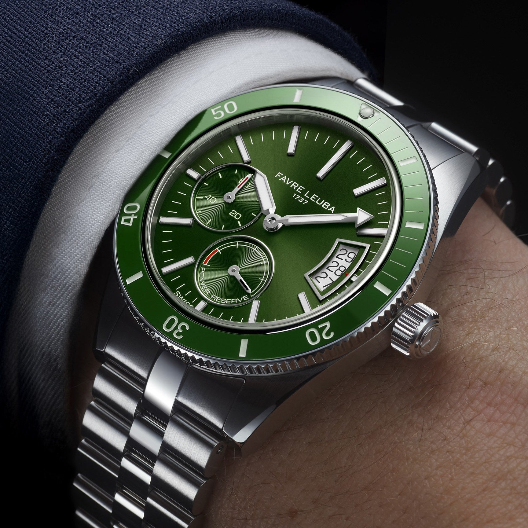 FAVRE LEUBA Deep Raider Power Reserve – Green Dial, Steel Bracelet — 2