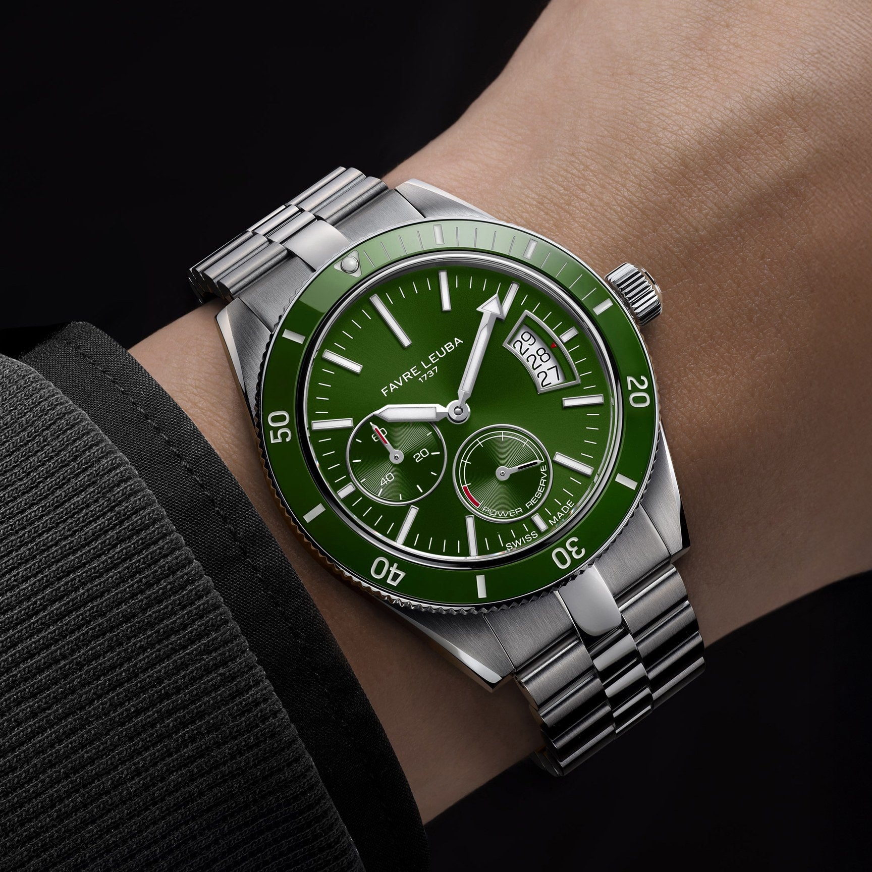 FAVRE LEUBA Deep Raider Power Reserve – Green Dial, Steel Bracelet — 3