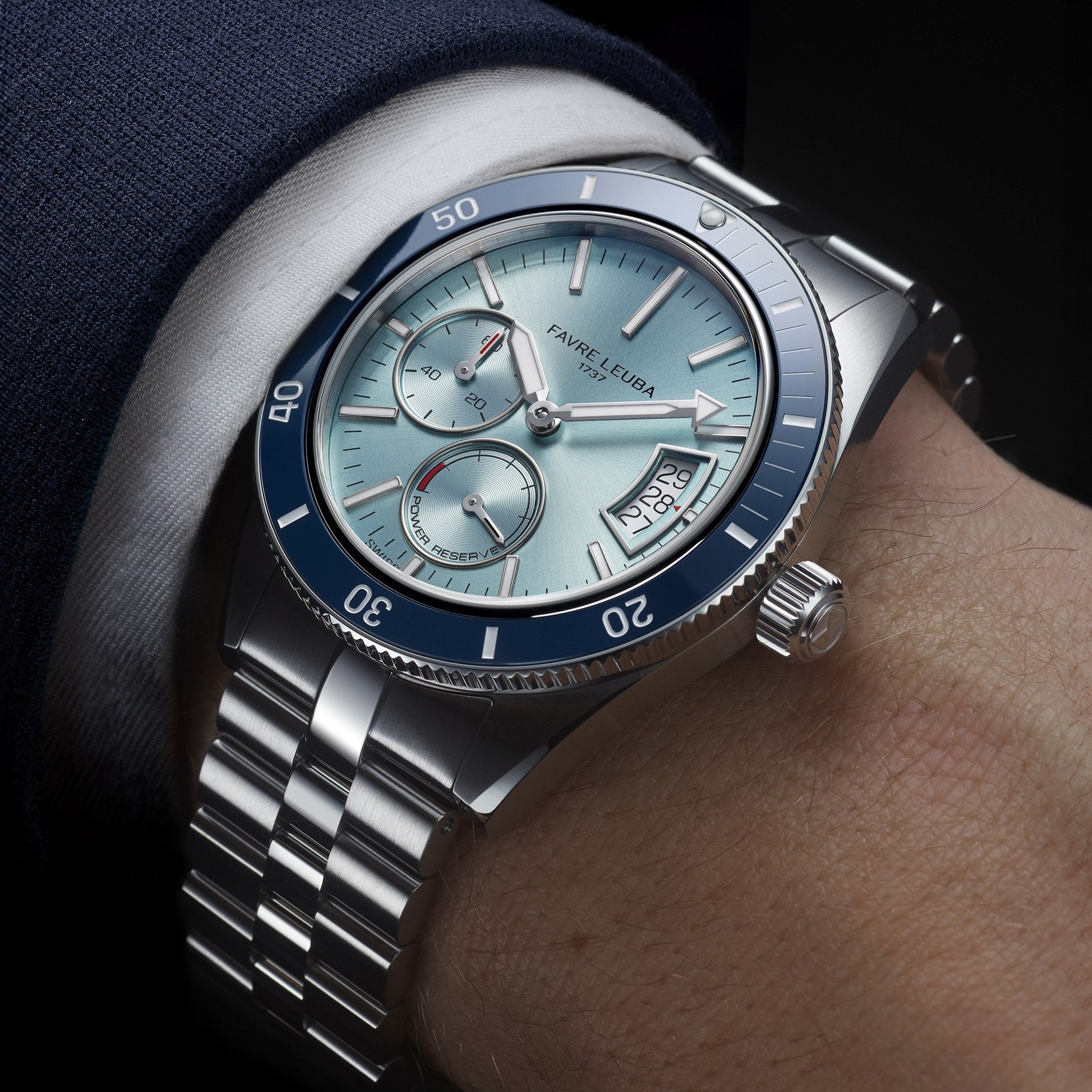 FAVRE LEUBA Deep Raider Power Reserve – Ice Blue Dial, Steel Bracelet — 2