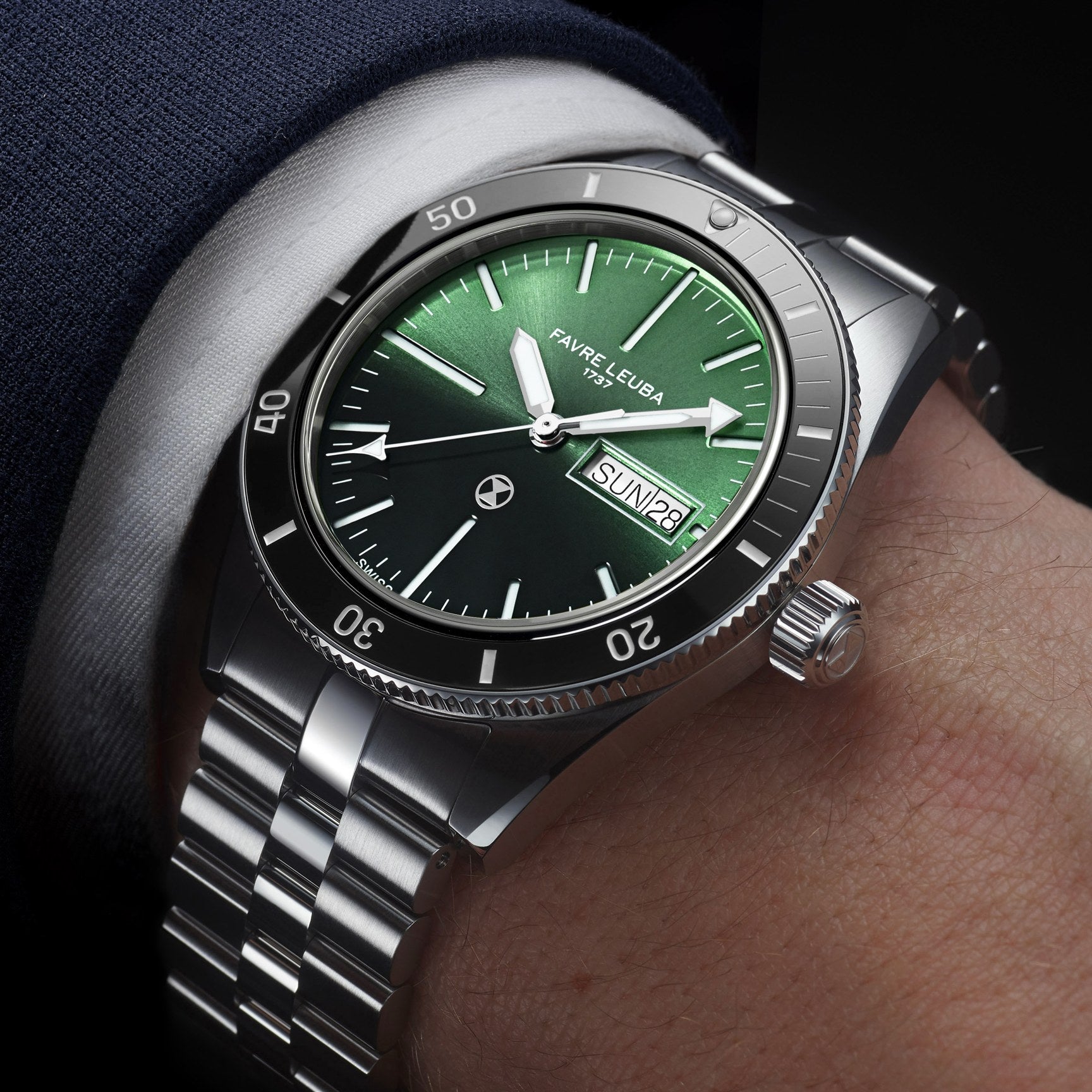 FAVRE LEUBA Deep Raider Day Date – Green Dial, Steel Bracelet — 2