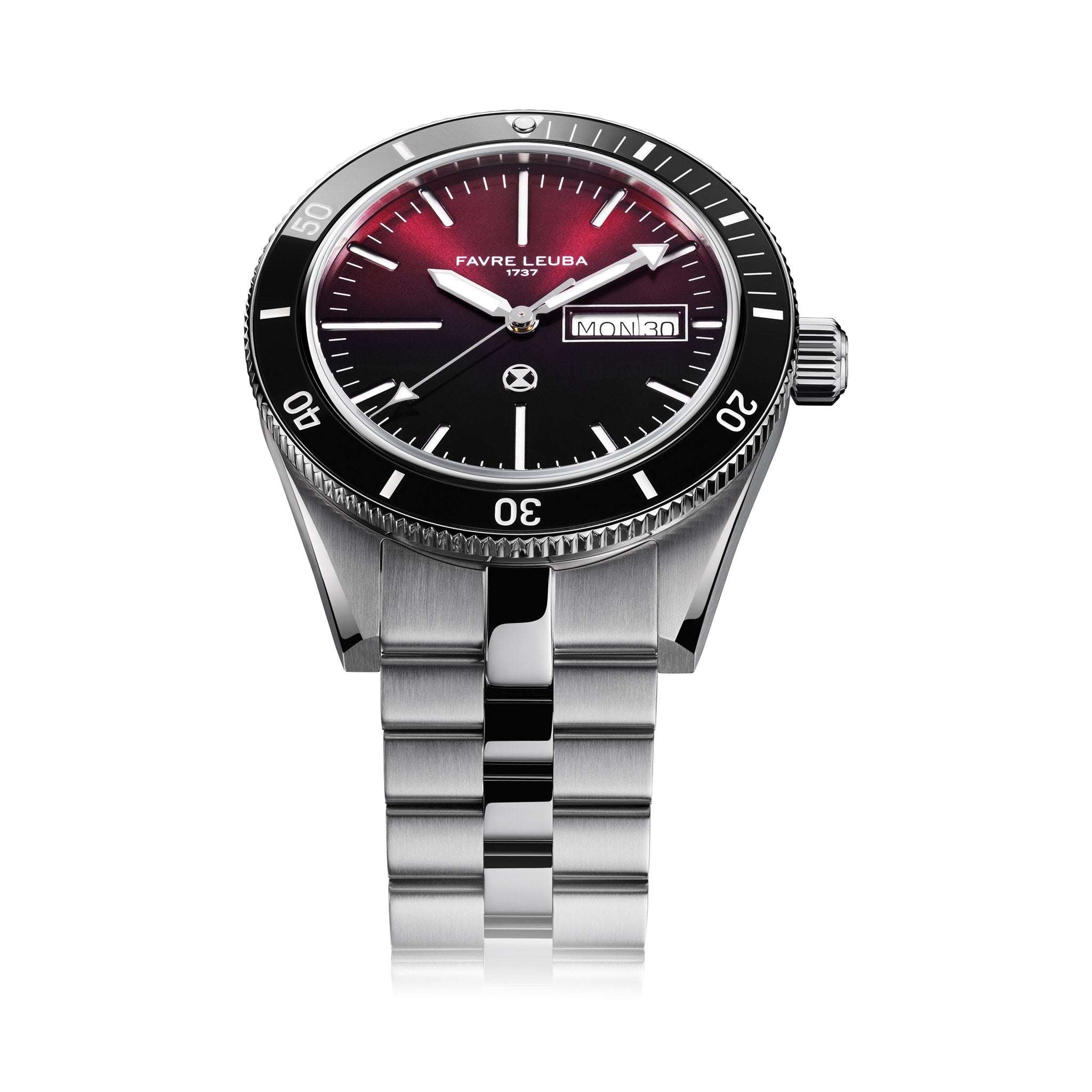 FAVRE LEUBA Deep Raider Day Date – Burgundy Dial, Steel Bracelet — 5