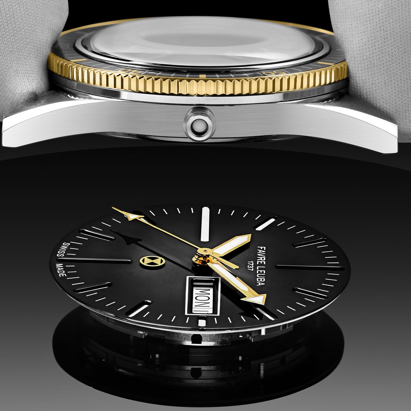 FAVRE LEUBA Deep Raider Day Date Bicolor – Black Dial, Steel & Gold Bracelet — 4