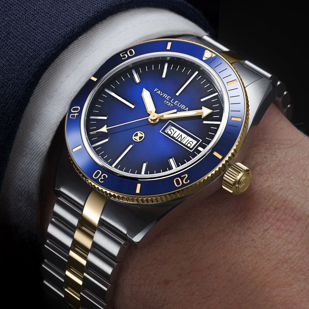 FAVRE LEUBA Deep Raider Day Date Bicolor – Blue Dial, Steel & Gold Bracelet — 3