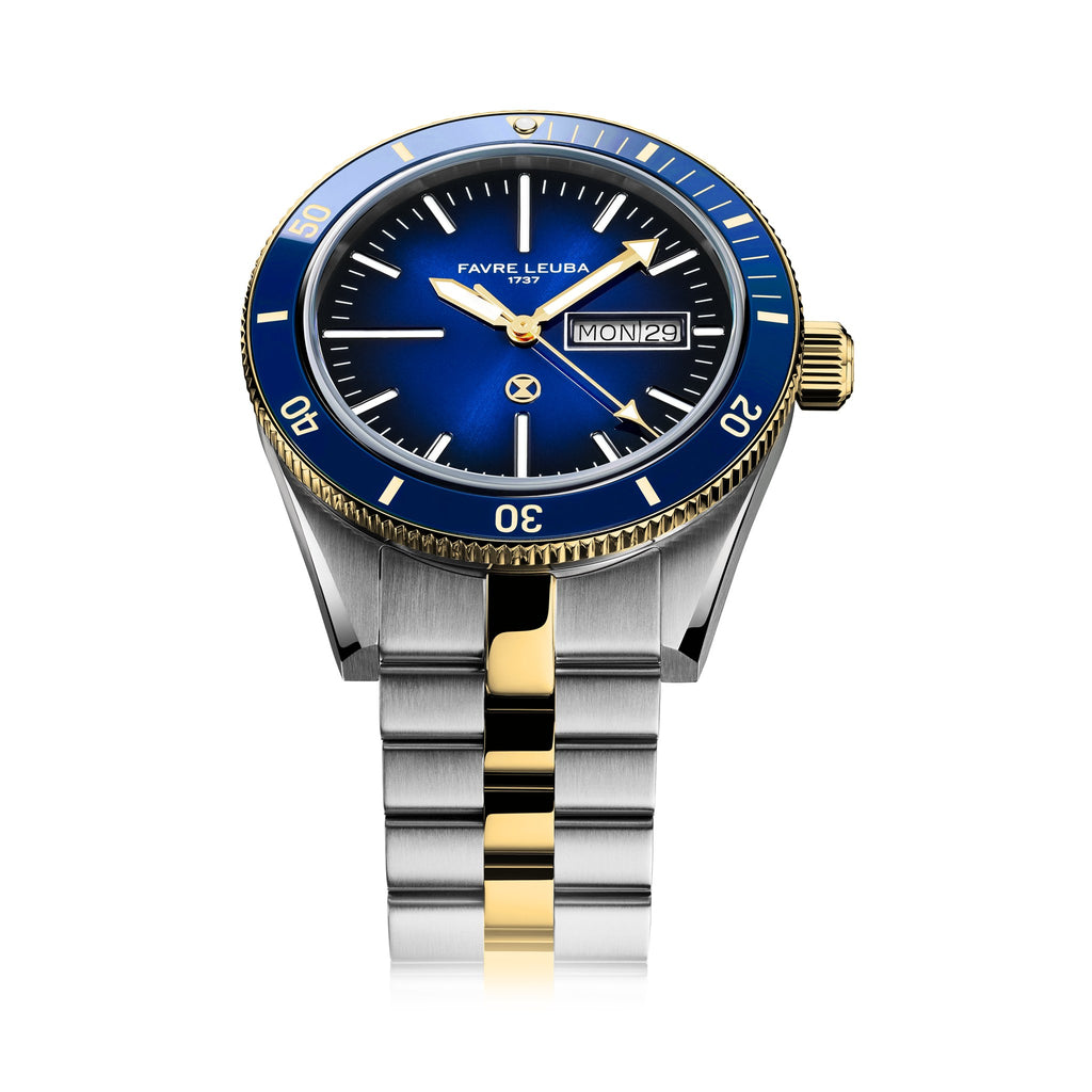 FAVRE LEUBA Deep Raider Day Date Bicolor – Blue Dial, Steel & Gold Bracelet — 4