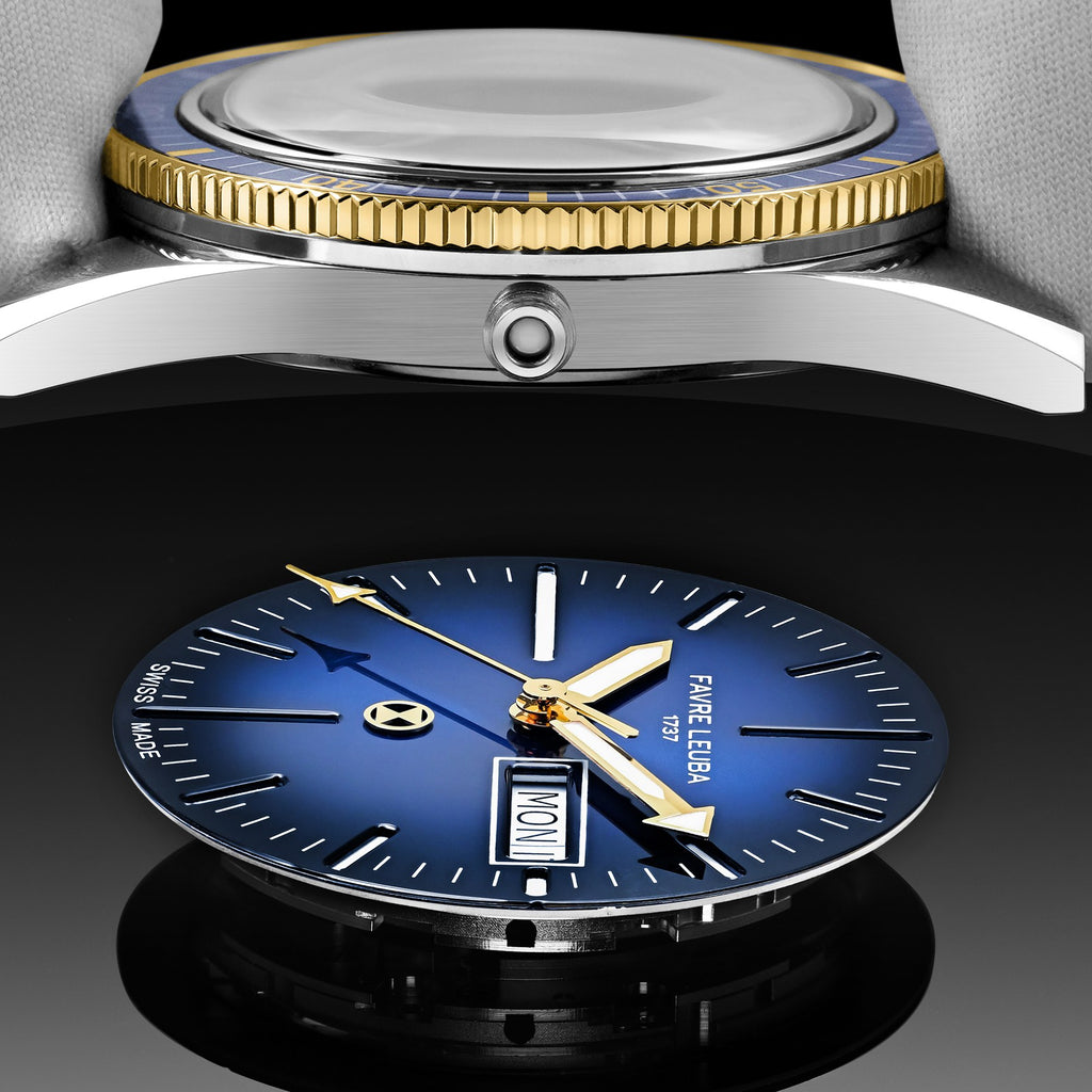 FAVRE LEUBA Deep Raider Day Date Bicolor – Blue Dial, Steel & Gold Bracelet — 5