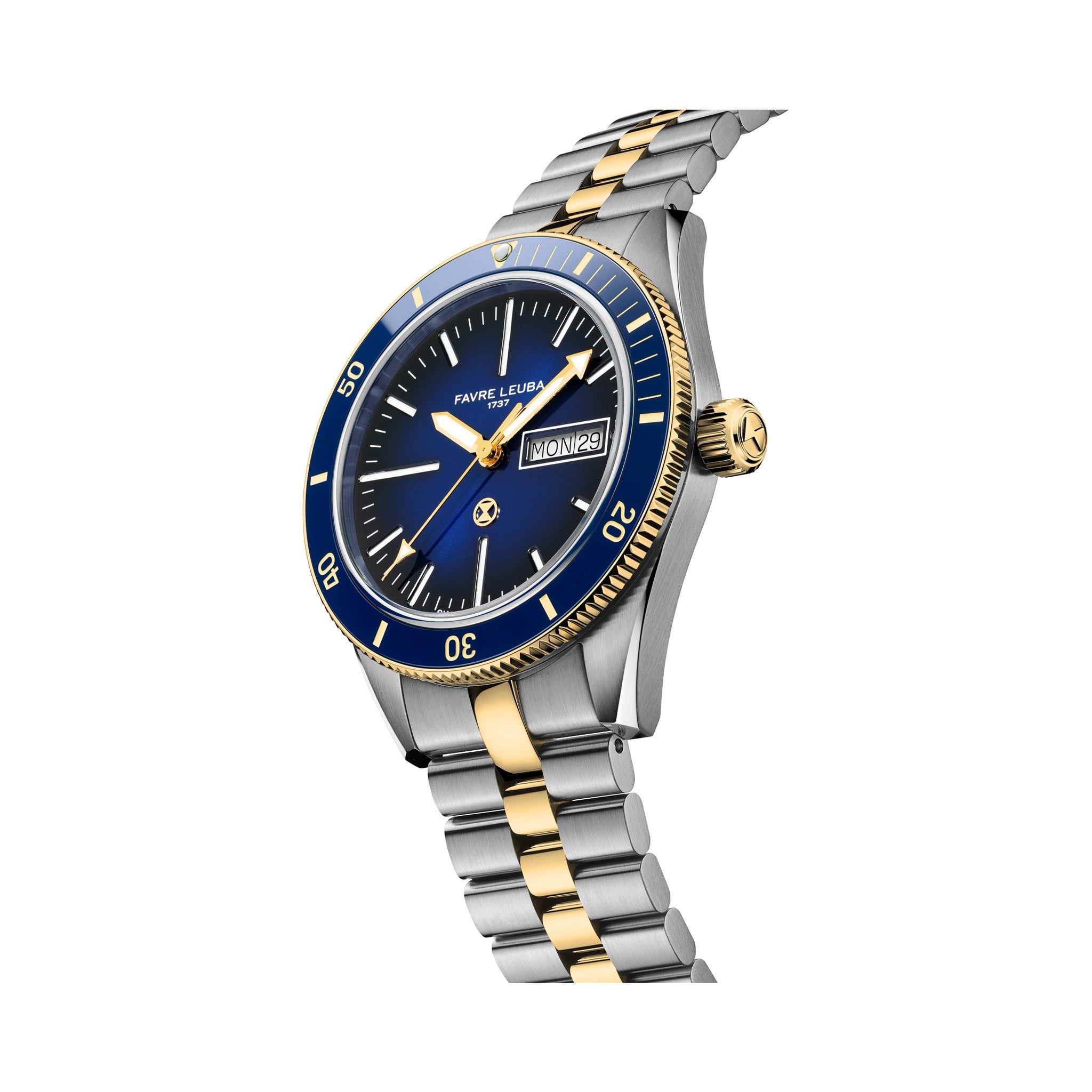 FAVRE LEUBA Deep Raider Day Date Bicolor – Blue Dial, Steel & Gold Bracelet — 6