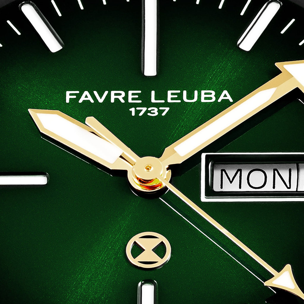 FAVRE LEUBA Deep Raider Day Date Bicolor – Green Dial, Steel & Gold Bracelet — 4