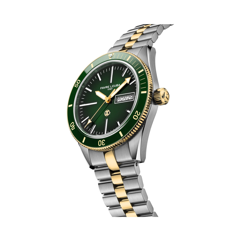 FAVRE LEUBA Deep Raider Day Date Bicolor – Green Dial, Steel & Gold Bracelet — 6