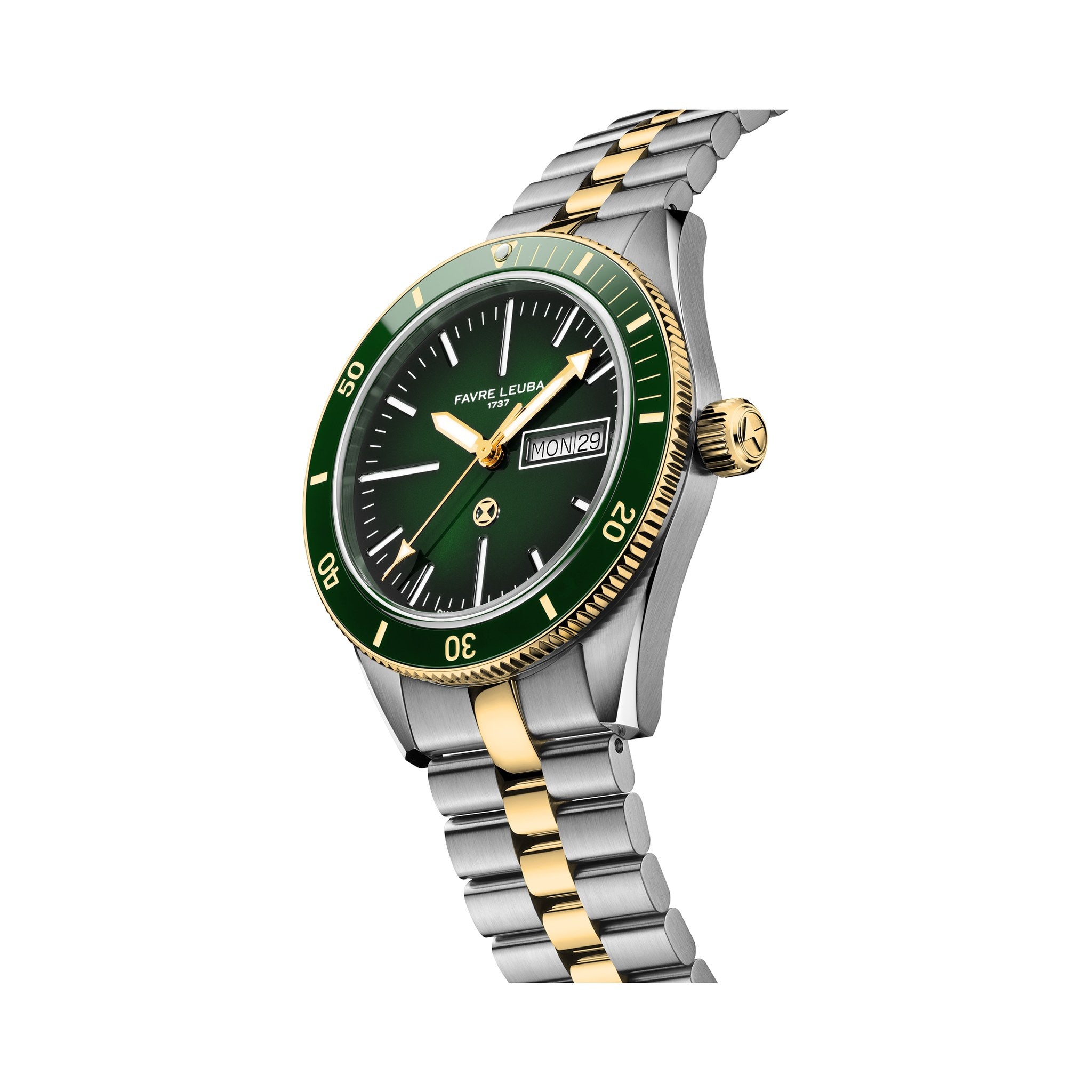 FAVRE LEUBA Deep Raider Day Date Bicolor – Green Dial, Steel & Gold Bracelet — 6