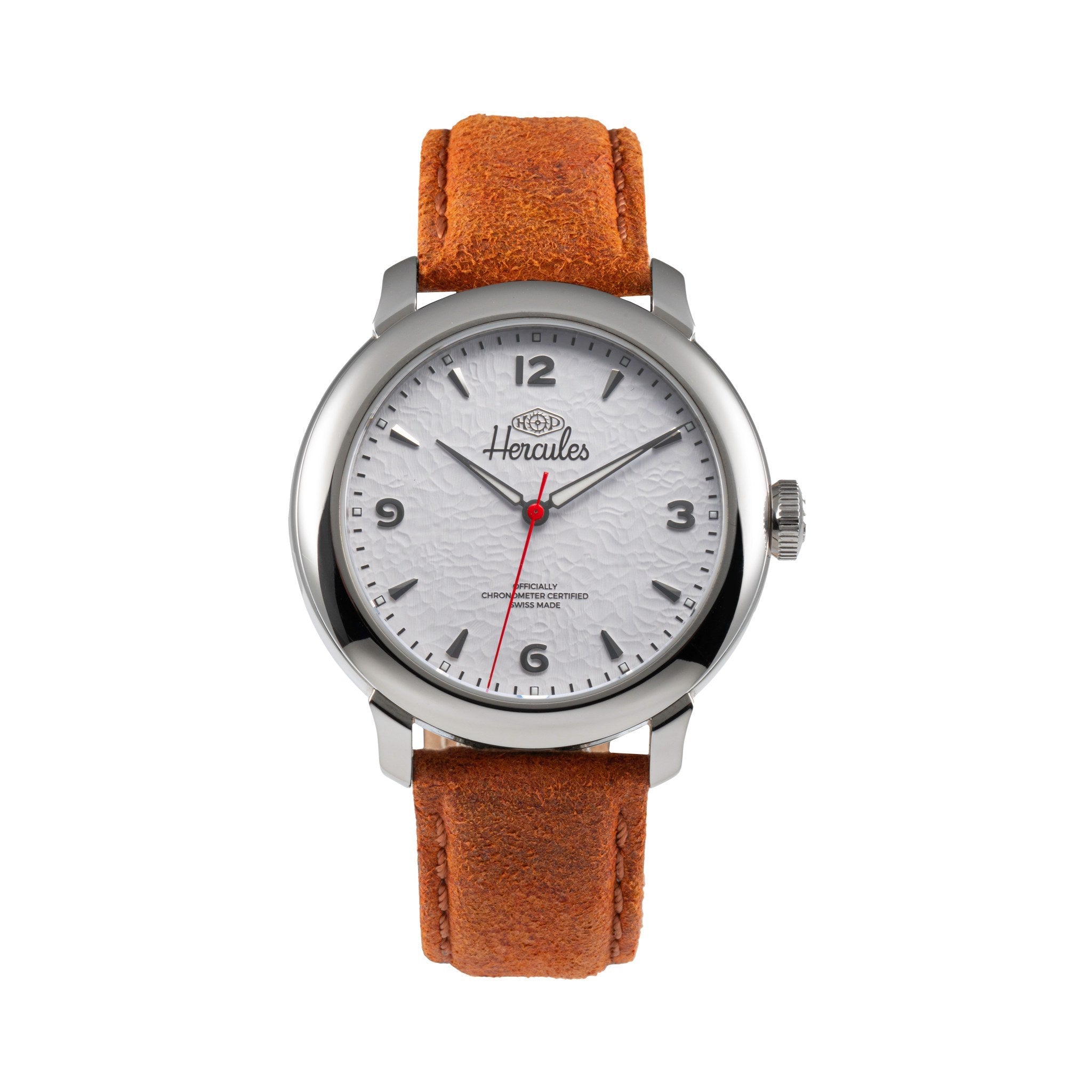 HP Hercules Hercules Hand-Wound – Steel — Snow White Dial, Cognac Suede Strap