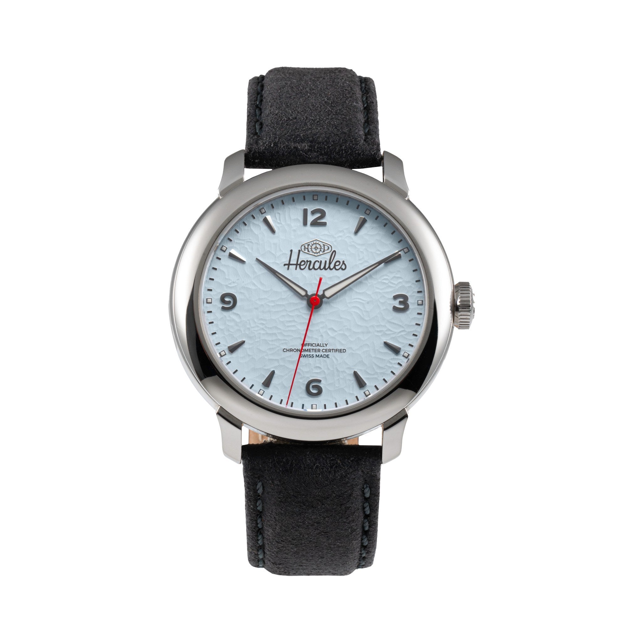 HP Hercules Hercules Hand-Wound – Steel — Ice Blue Dial, Black Suede Strap