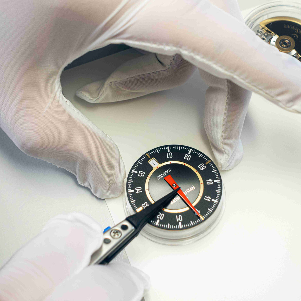 Grand Date dial during assembly