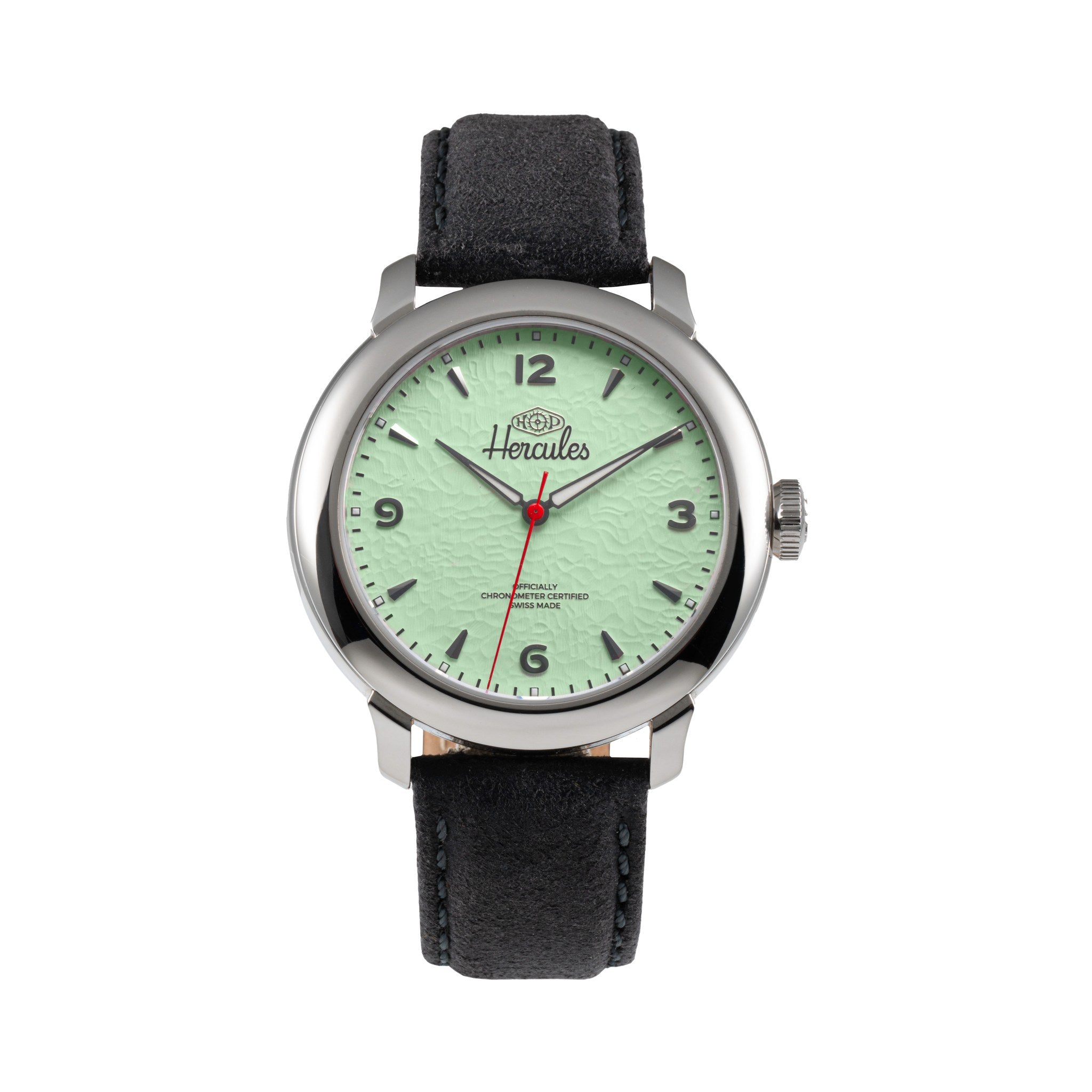 HP Hercules Hercules Micro-Rotor – Steel — Ice Green Dial, Black Suede Strap