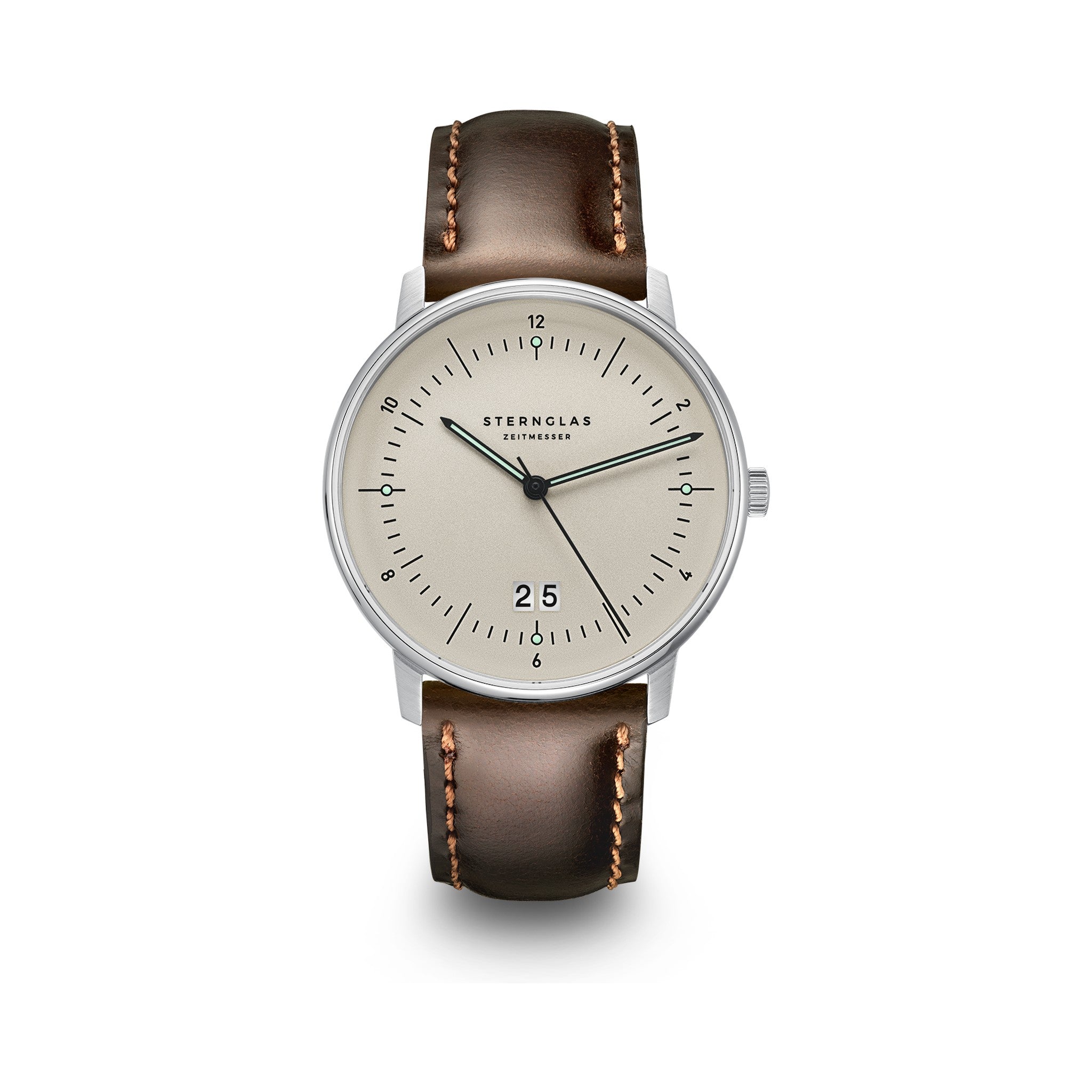 NAOS Big Date alabaster silver / Bridle 20 dark brown silver