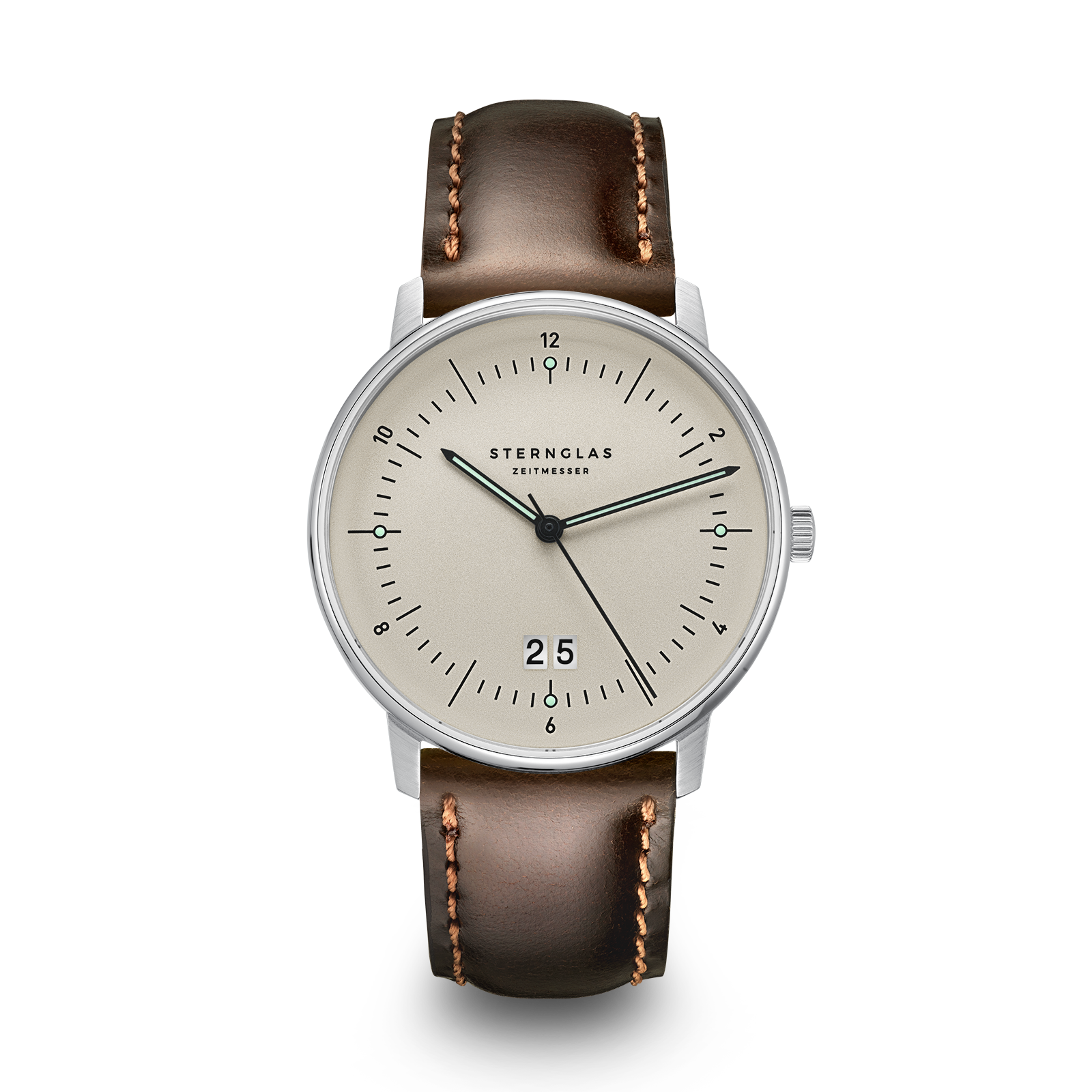 NAOS Big Date alabaster silver / Bridle 20 dark brown silver