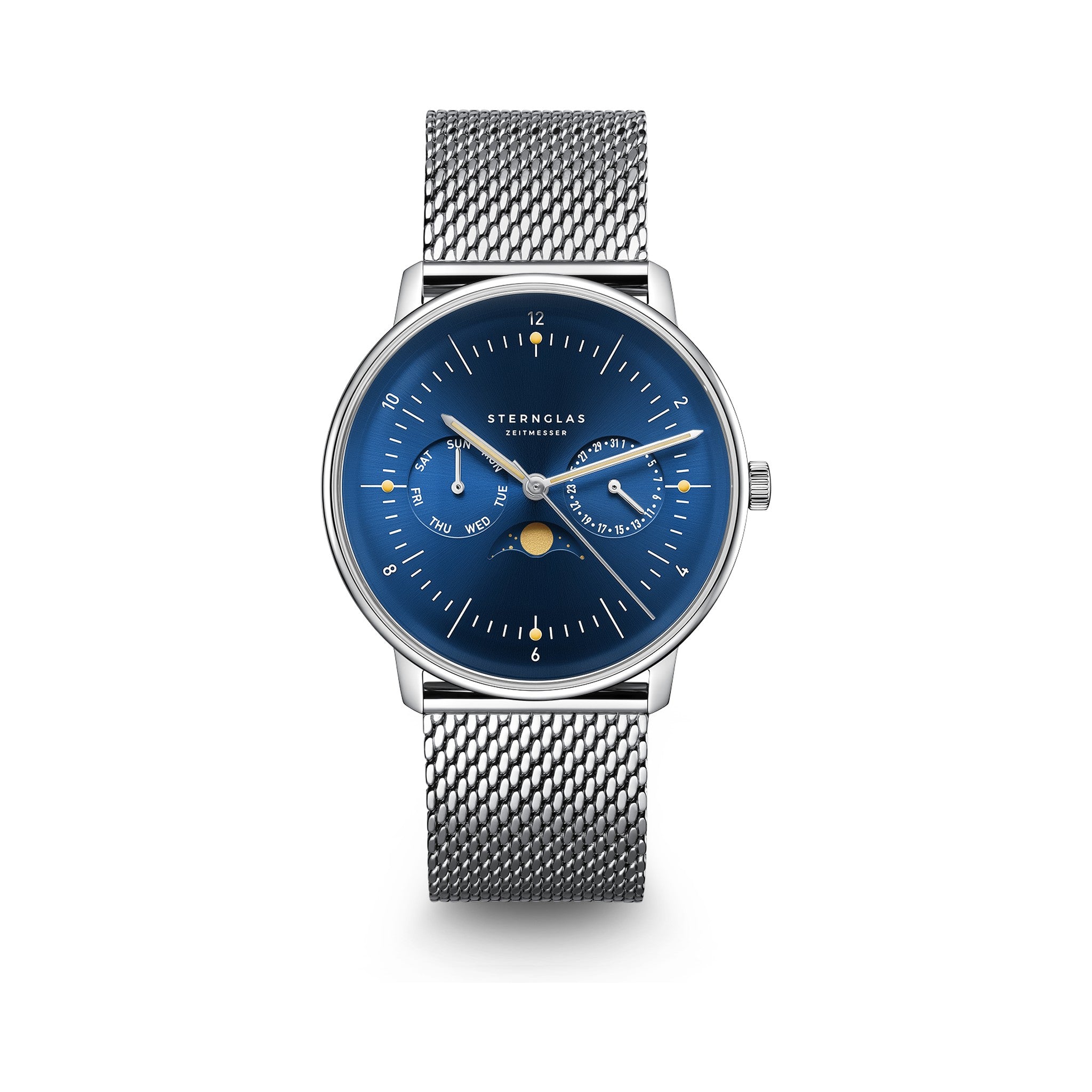 NAOS Mondphase mitternachtsblau silber / Milanaise 20 silber