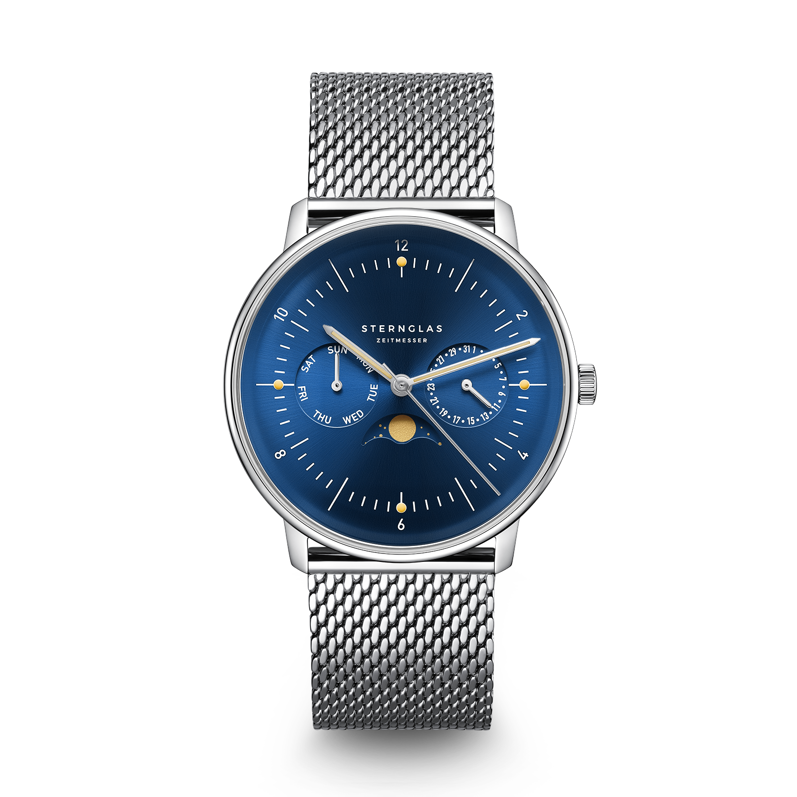 NAOS Mondphase mitternachtsblau silber / Milanaise 20 silber