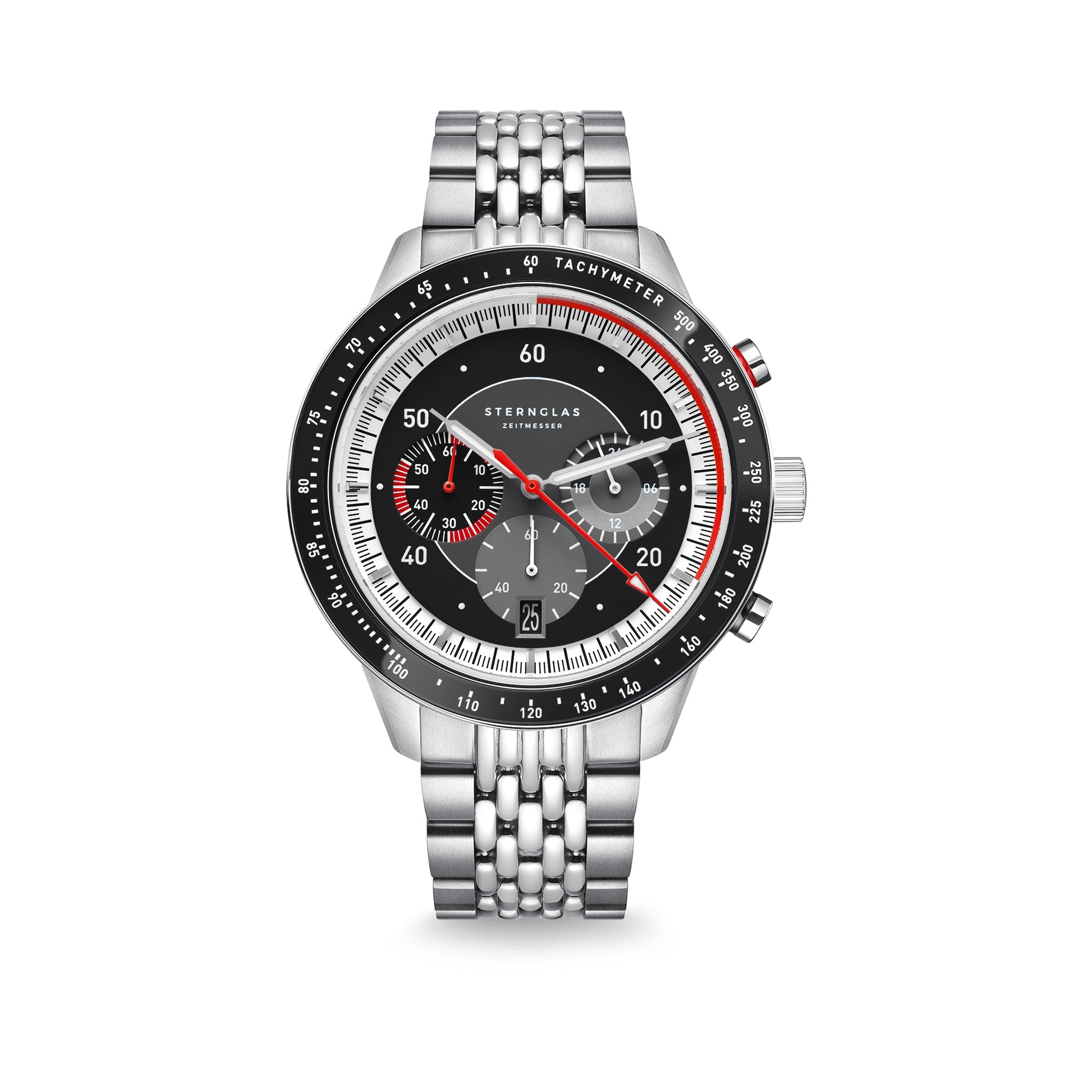 TACHYMETER 2.0 black silver / metal strap 20 silver