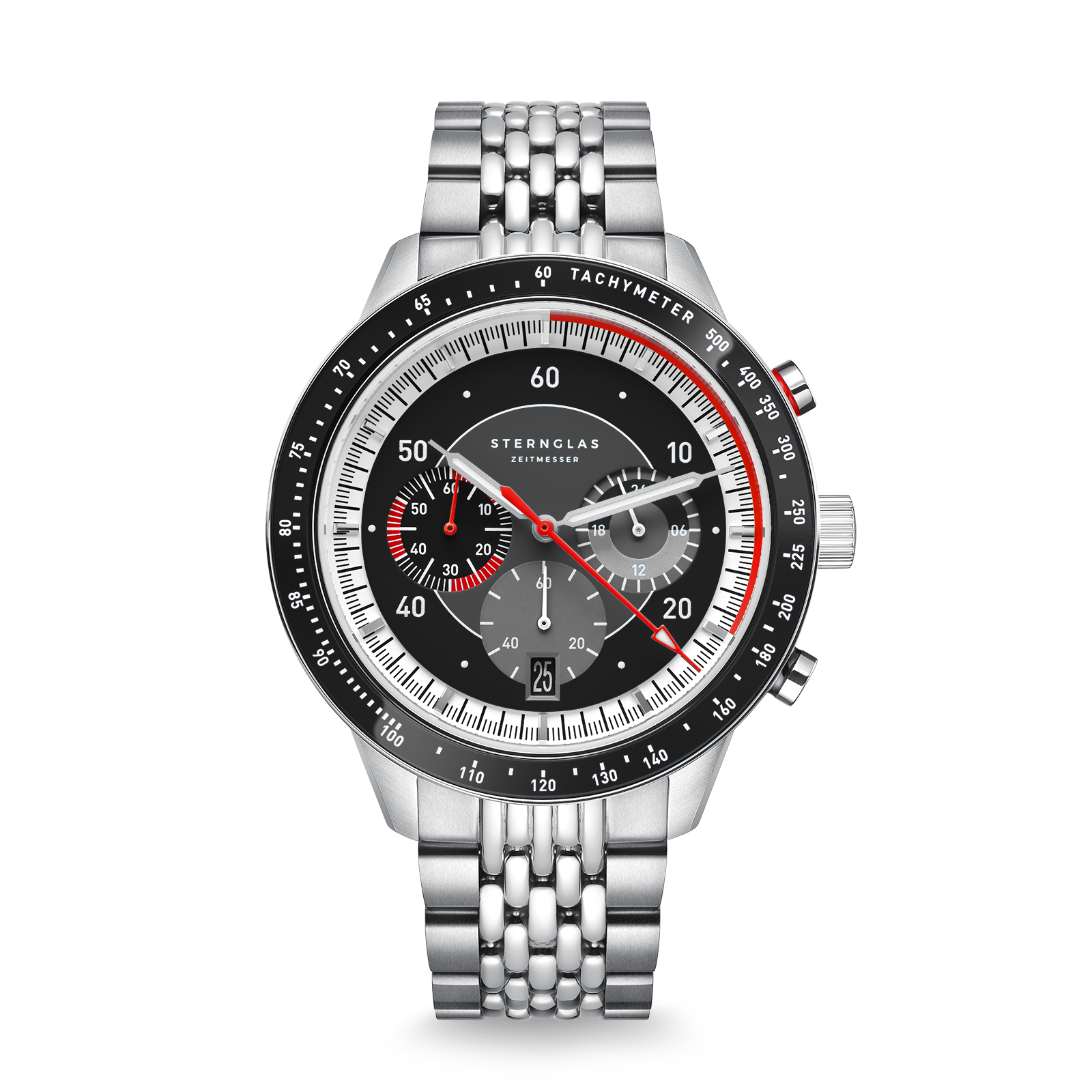 TACHYMETER 2.0 black silver / metal strap 20 silver
