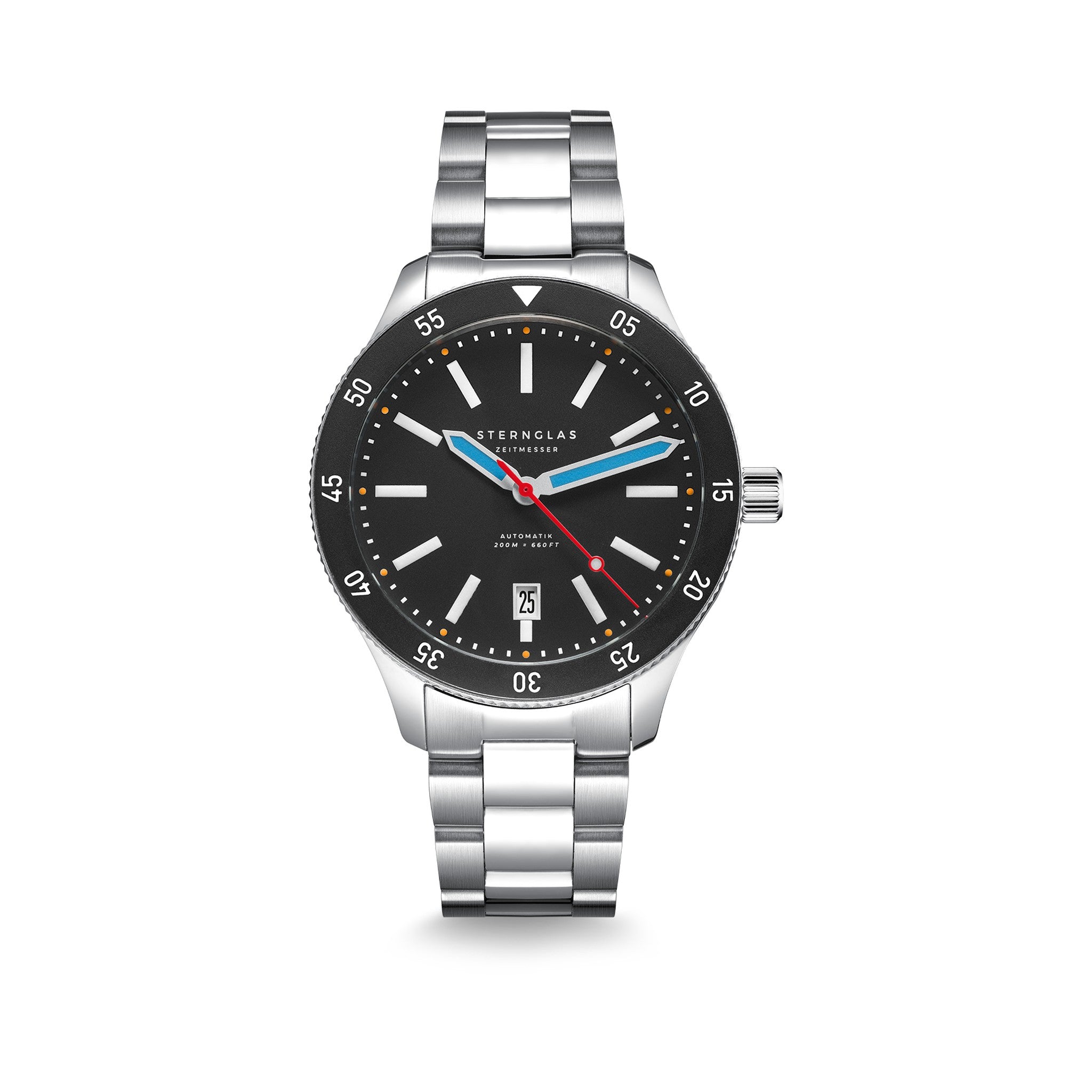 MARUS 2.0 black-red silver / metal strap 20 silver