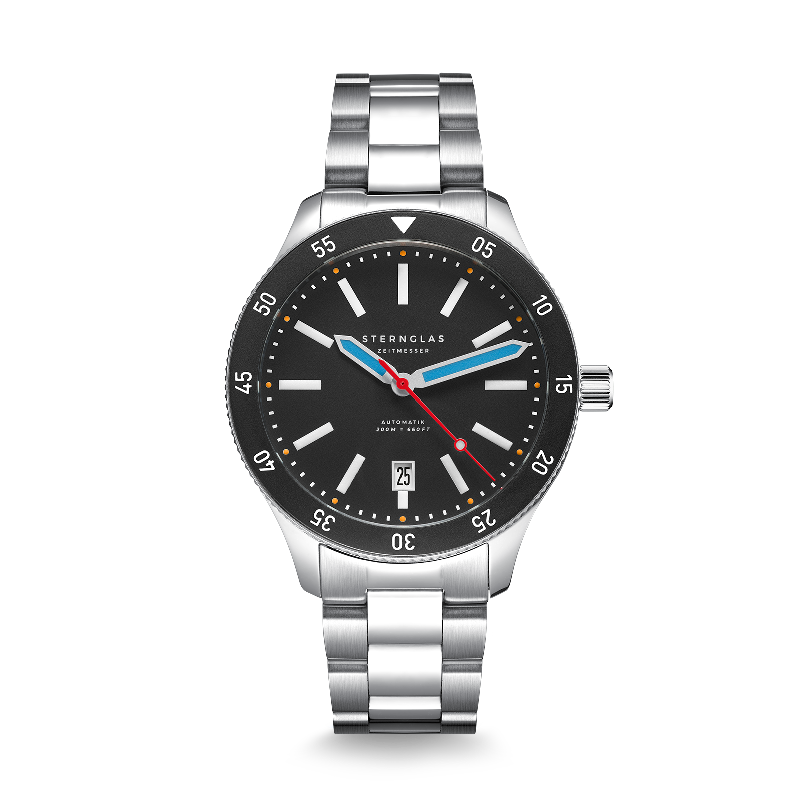 MARUS 2.0 black-red silver / metal strap 20 silver