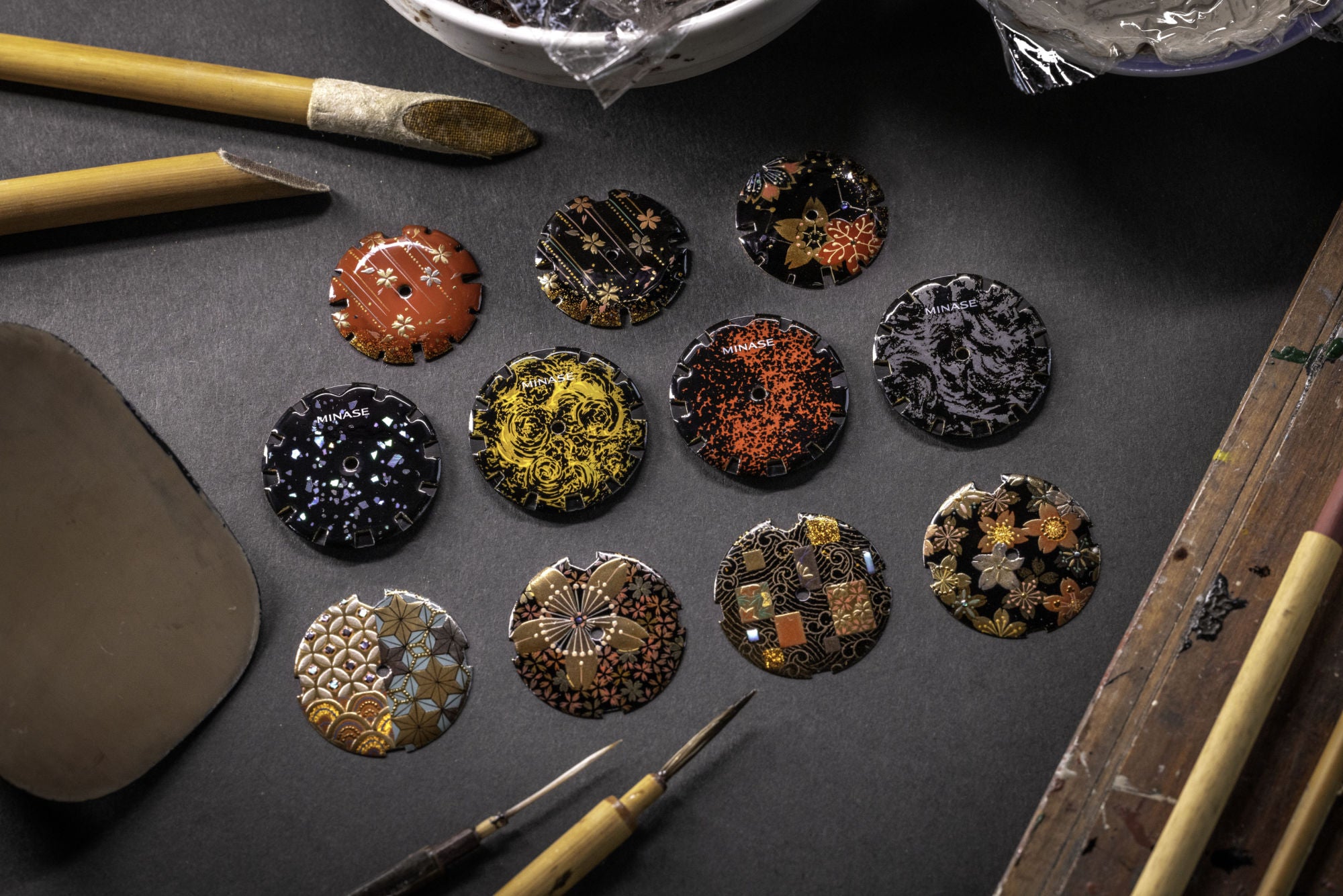 MINASE Maki-e lacquered dials in the atelier, Shinjō Japan