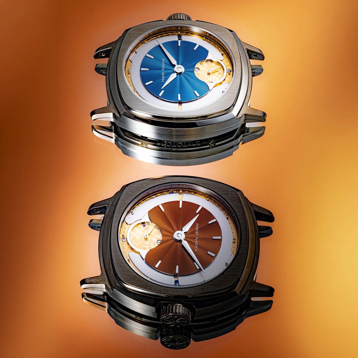 HN02 in titanium and DLC, shown front and case-back